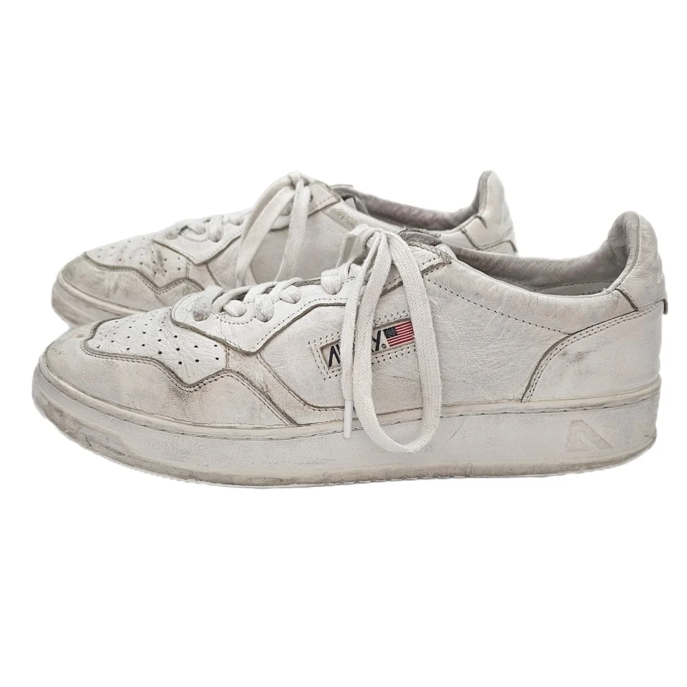 Autry Medalist Low Top Distressed Vintage Leather Sneakers White EU45 US11.5-12